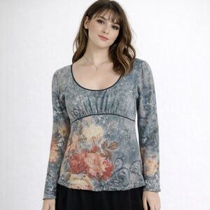 Vintage y2k 90s top shirt small S empire renaissance fairy cottage floral blouse